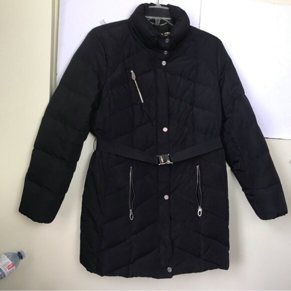 Ivanka Trump Belted Down Puffer Coat Jacket Parka Pockets Zip Warm Minimalist XL - Picture 2 of 16